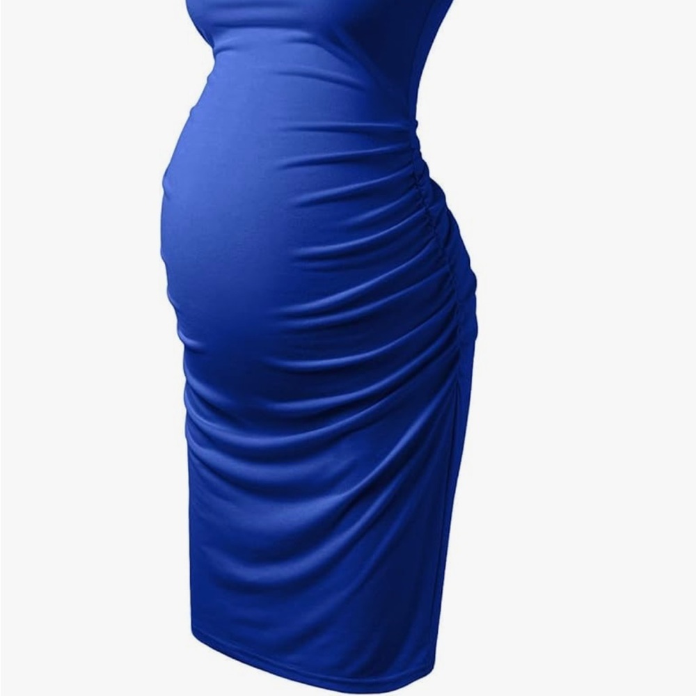 Royal Blue Maternity Sleeveless Ruffle Dress with Ruching Small